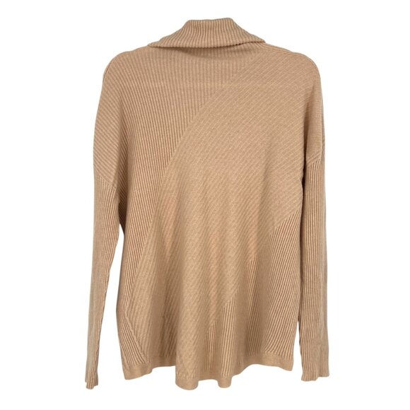 Eileen Fisher Cashmere Rib Knit Cowl Neck Sweater Beige Cream Size Medium - Picture 6 of 12